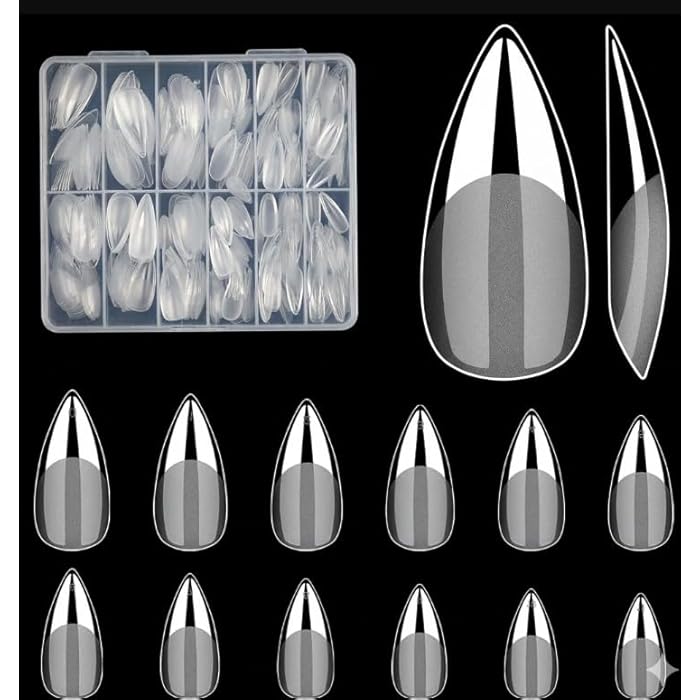 Soft Gel Nail Tips Medium Stiletto, 300PCS Pre Buff Full Cover Shaped Nail Extenison Tips Half Matte Gel Nail Tips - Image 1